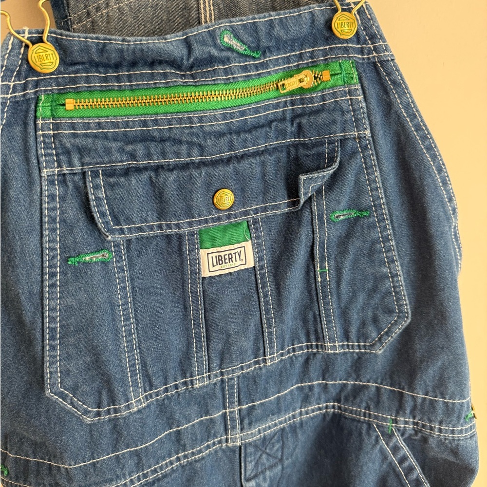Liberty Blue Denim Men’s overalls with Green Accents 34x32 - Picture 3 of 6